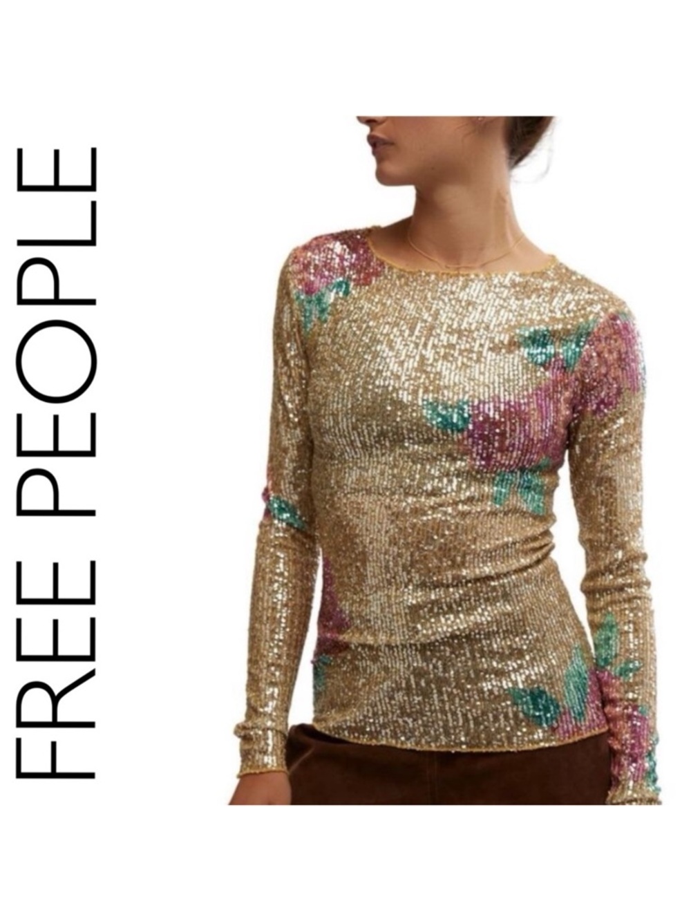 Intimately FREE PEOPLE NWT SEQUINS TOP CHAMPAGNE